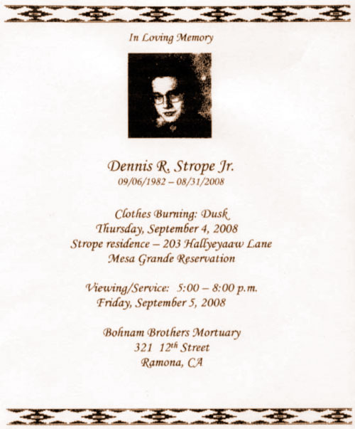 DENNIS R STROPE JR OBITUARY Mesa Grande Indian Reservation San Diego ...